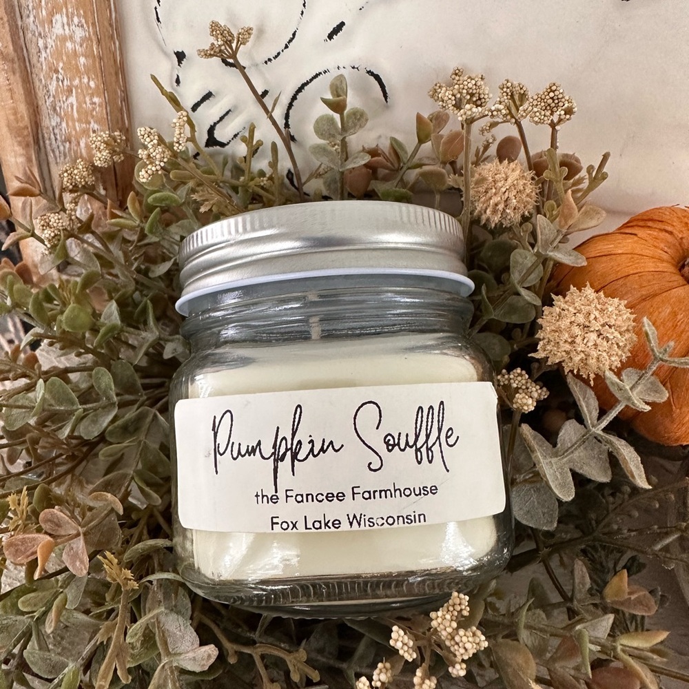 Pumpkin Soufflé 8 oz mason jar Fall hand poured candle the Fancee Farmhouse
